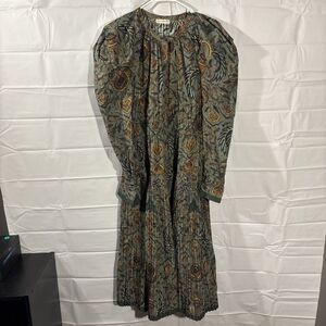 Ulla Johnson Anoush Dress Spruce Women’s Size 6 Mid Puff Sleeves Button Front